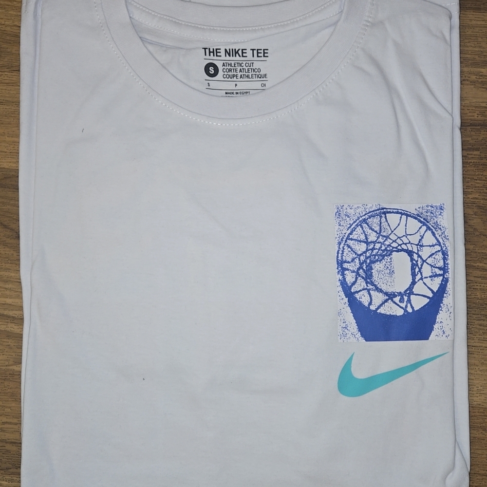 Nike Men's White and Blue Graphic Tee